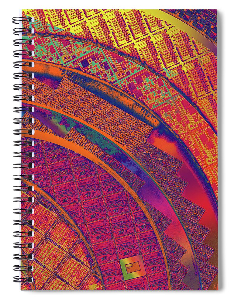 Silicon Valley Spiral Notebook featuring the digital art National Semiconductor Silicon Wafer Disc Computer Chips Abstract 1 by Kathy Anselmo