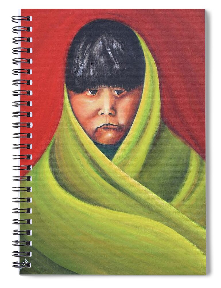 Native American Spiral Notebook featuring the painting Navajo Child after E.S. Curtis by Art Enrico