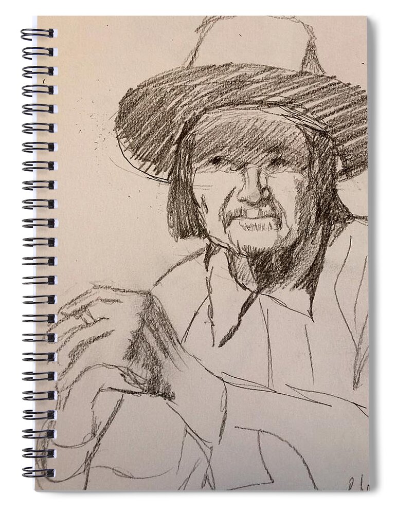A Navajo Man Smoking Spiral Notebook featuring the drawing Navajo Man Smoking by Charme Curtin