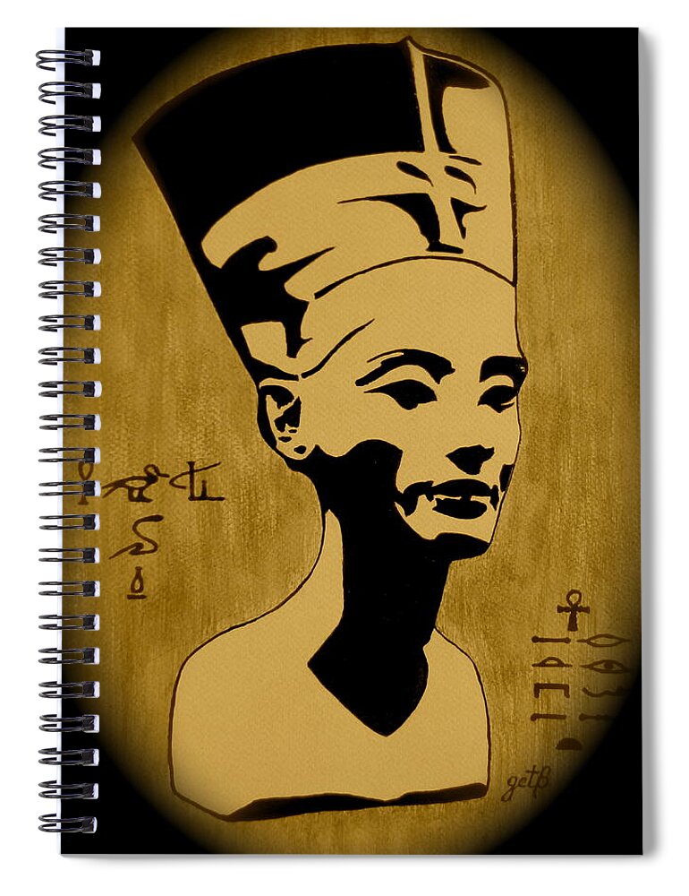Nefertiti Egyptian Woman Spiral Notebook featuring the painting Nefertiti Egyptian Queen by Georgeta Blanaru