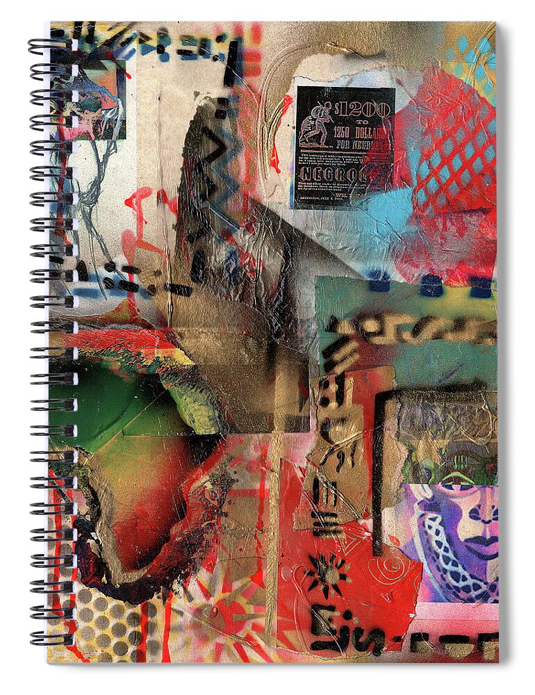 African Mask Spiral Notebook featuring the painting No Justice - No Peace by Everett Spruill