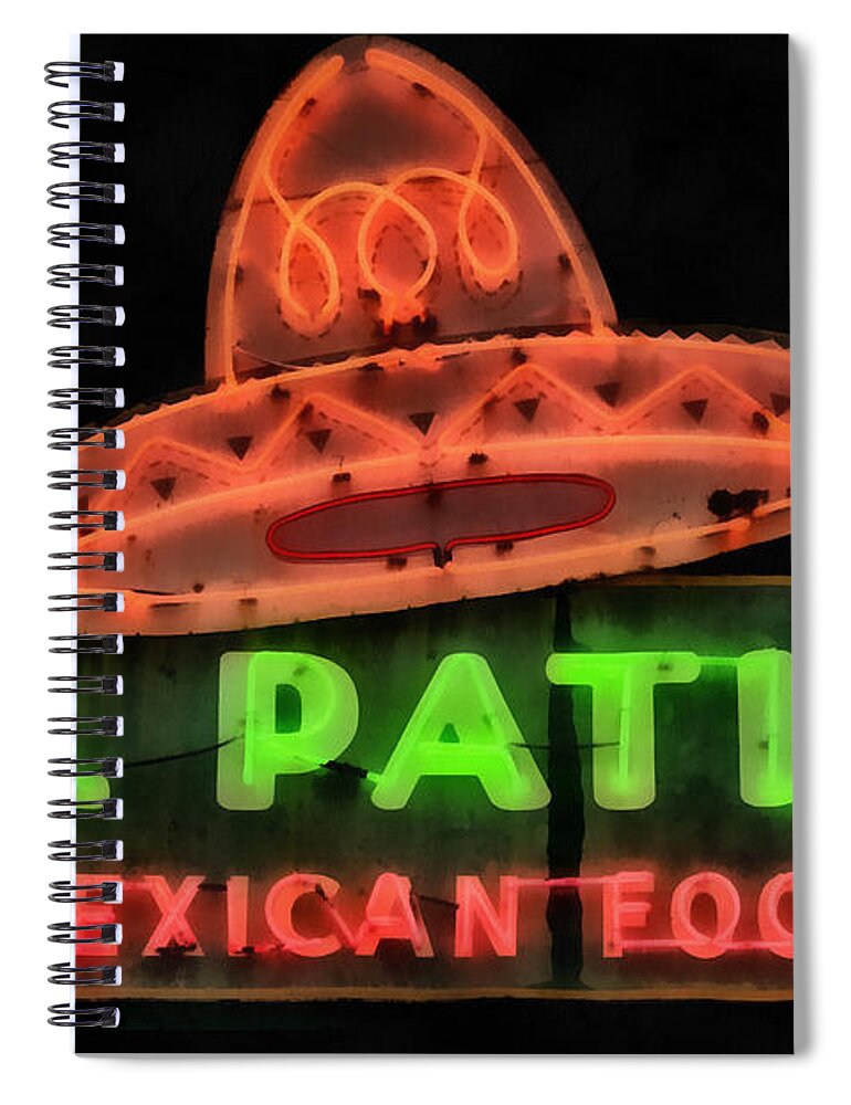 Neon Spiral Notebook featuring the painting Neon Sign Series Mexican Food Austin Texas by Edward Fielding