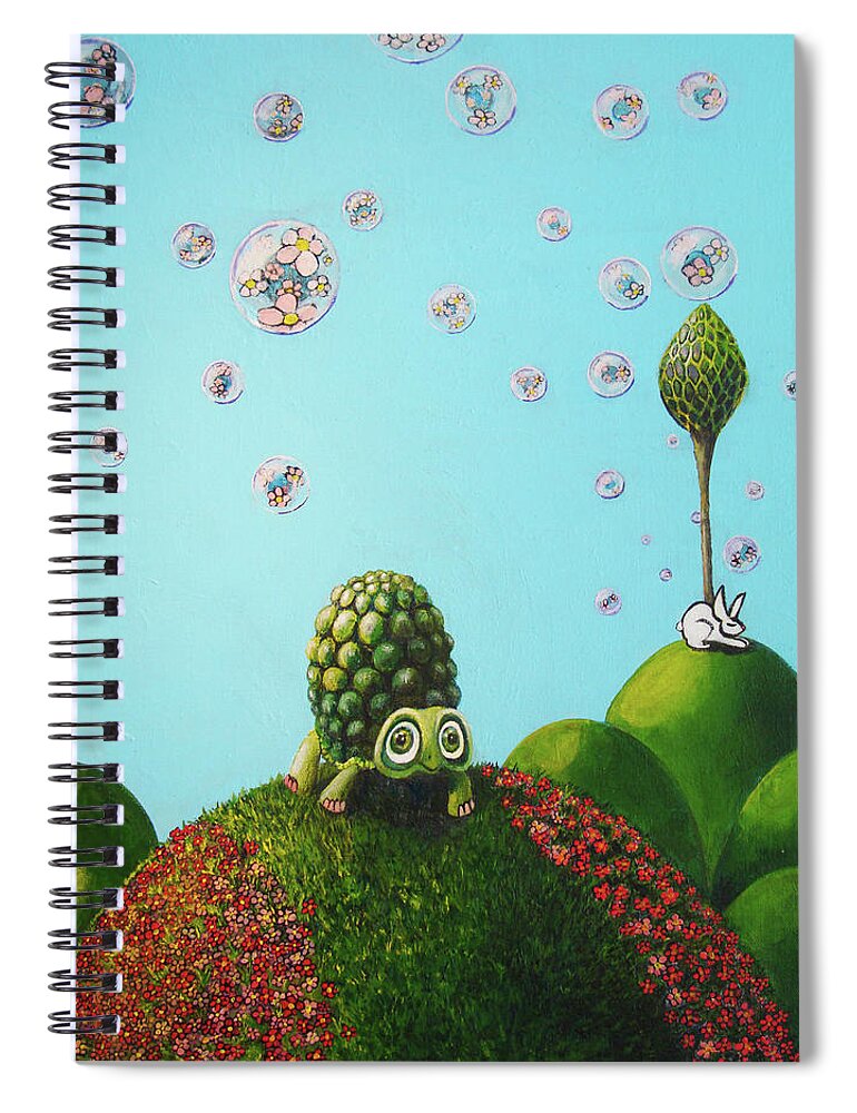 Turtle Spiral Notebook featuring the painting Never Give Up by Mindy Huntress