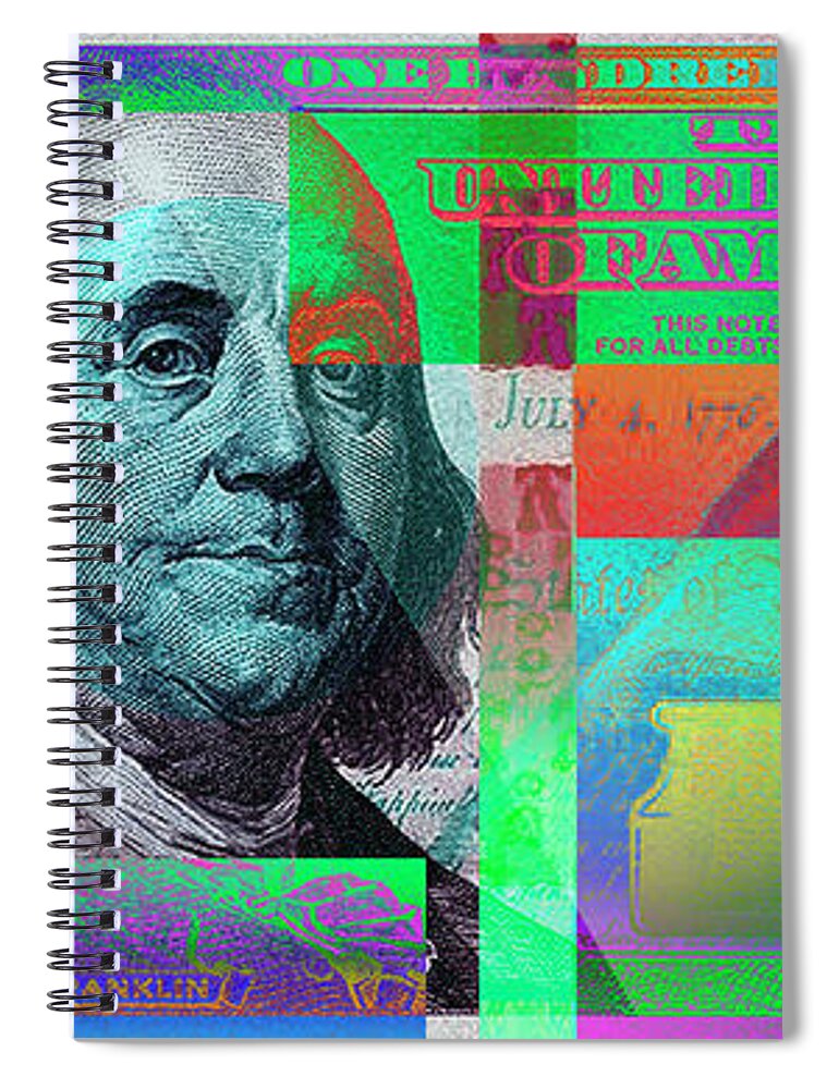 'visual Art Pop' Collection By Serge Averbukh Spiral Notebook featuring the digital art New 2009 Series Pop Art Colorized US One Hundred Dollar Bill No. 2 by Serge Averbukh