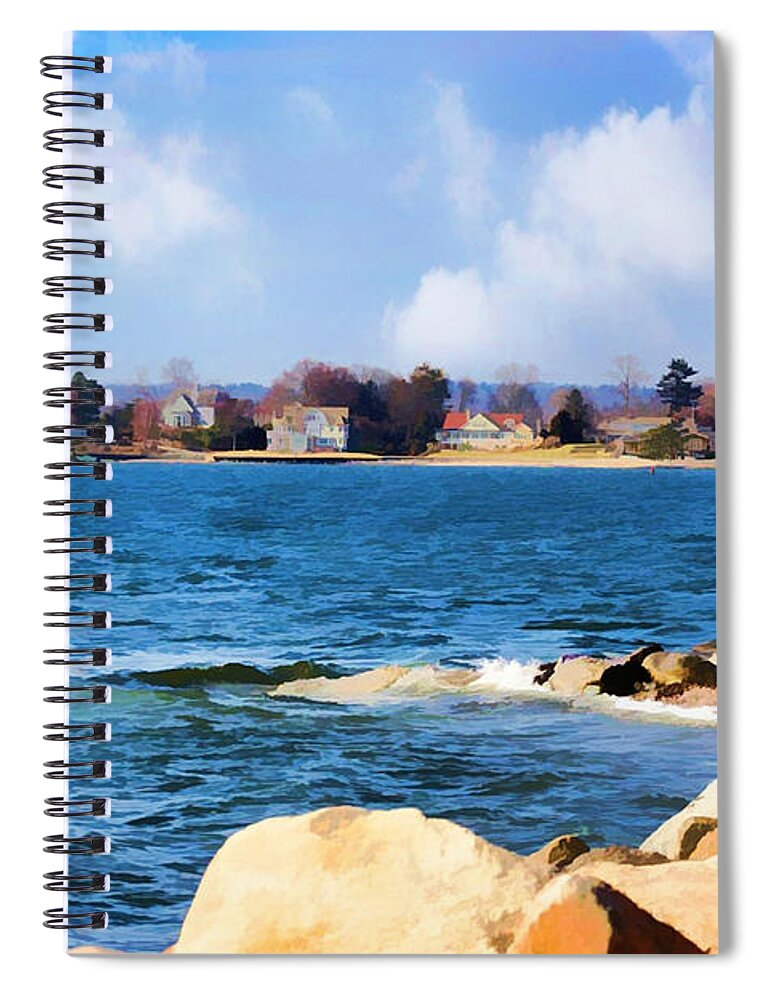 New England Spiral Notebook featuring the painting New England Shoreline - Painterly by Judy Palkimas