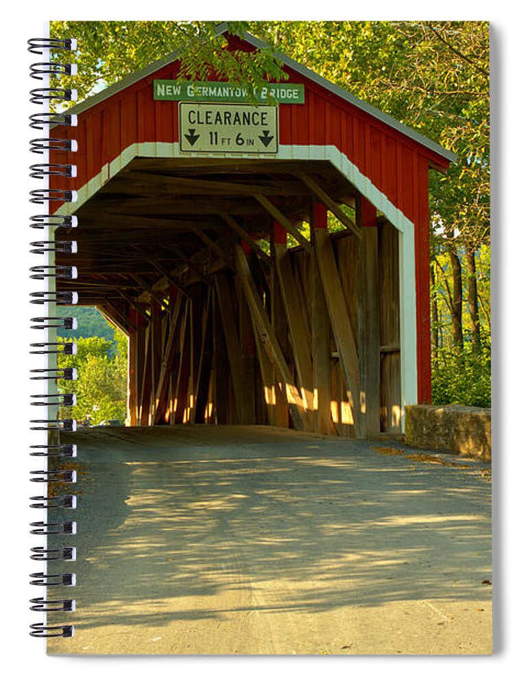 New Germantown Covered Bridge Spiral Notebook featuring the photograph New Germantown Covered Bridge by Adam Jewell