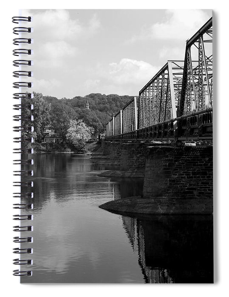 Rob Seel Spiral Notebook featuring the photograph New Hope Lambertville Bridge -- B W by Robert M Seel