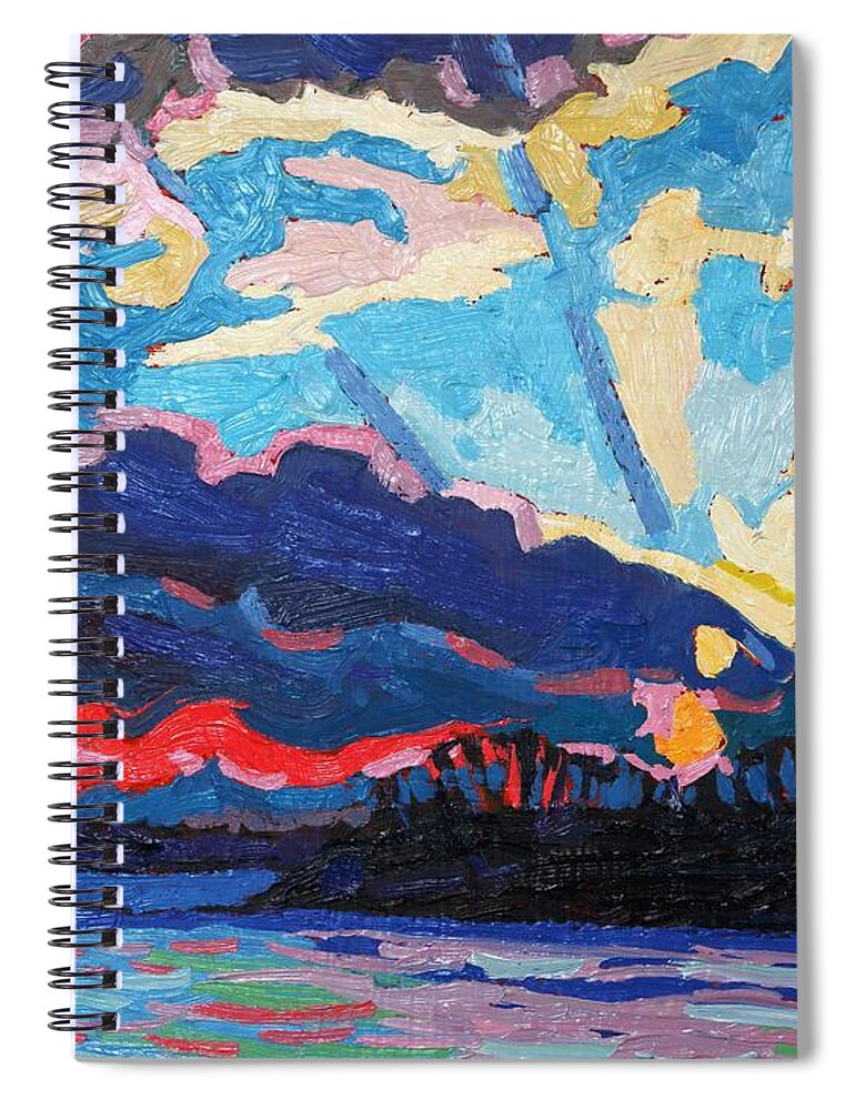 Crescent Spiral Notebook featuring the painting New Moon Sunset by Phil Chadwick