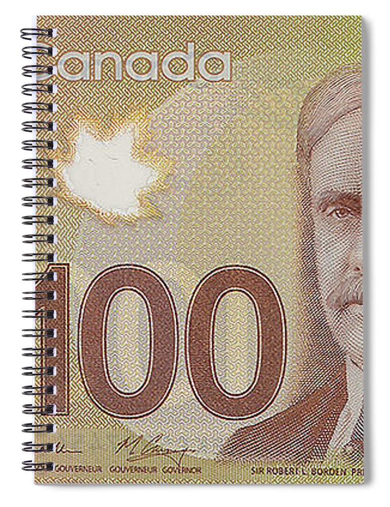 'paper Currency' By Serge Averbukh Spiral Notebook featuring the digital art New One Hundred Canadian Dollar Bill by Serge Averbukh