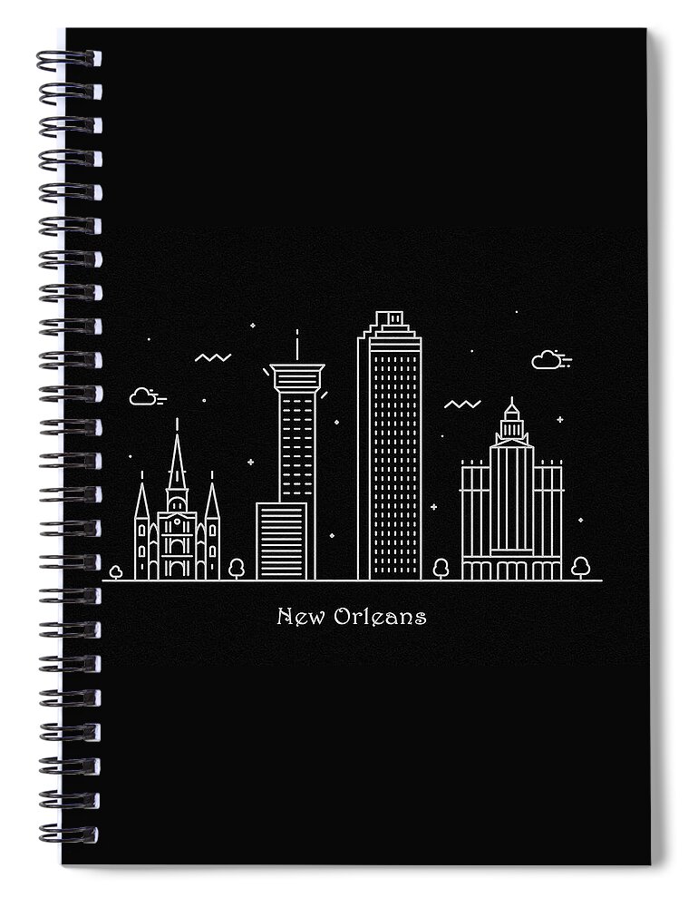 New Orleans Spiral Notebook featuring the drawing New Orleans Skyline Travel Poster by Inspirowl Design