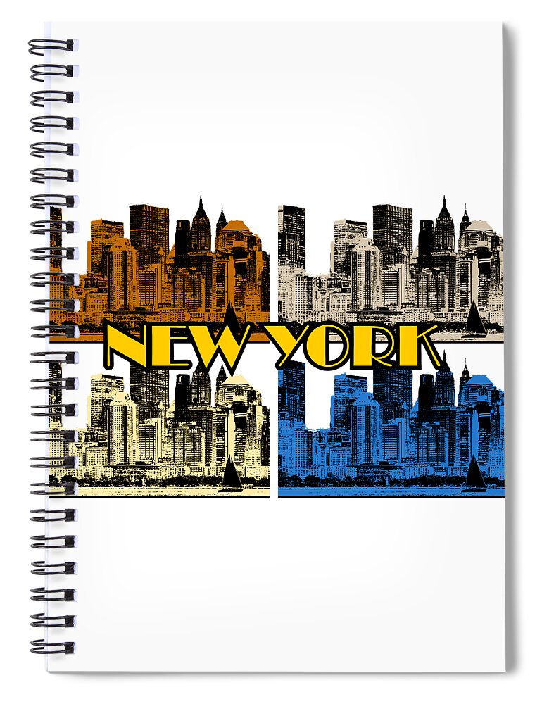 New-york Spiral Notebook featuring the digital art New York 4 color by Piotr Dulski