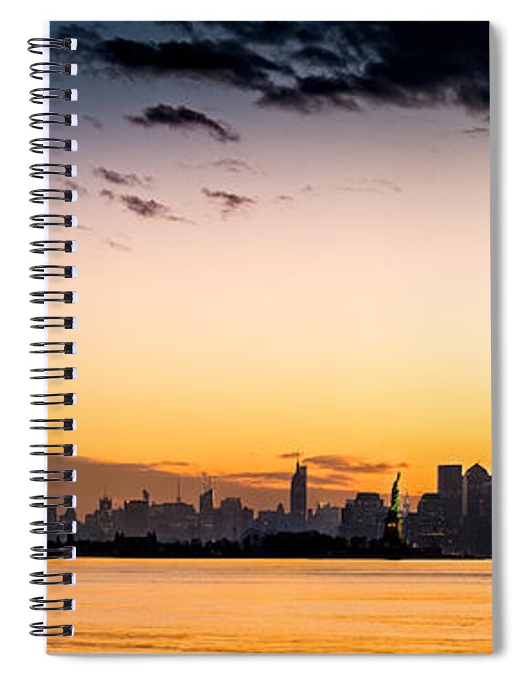 Hudson River Spiral Notebook featuring the photograph New York and Jersey City sunrise panorama by Mihai Andritoiu