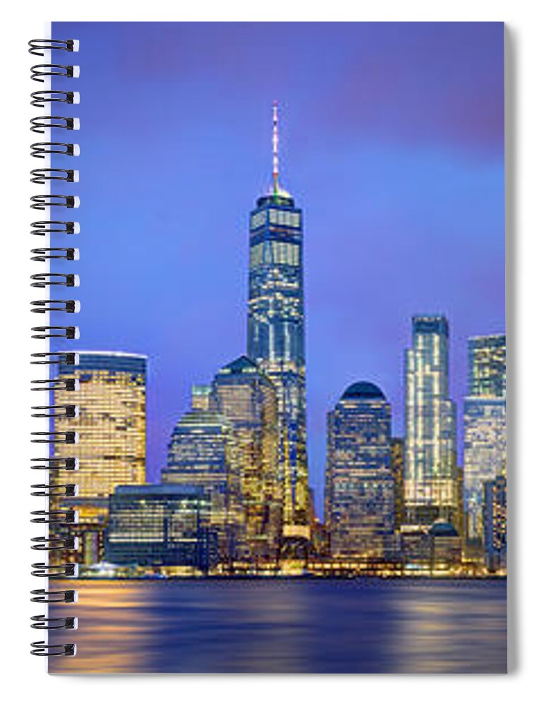New York City Skyline Dusk Spiral Notebook featuring the photograph New York City 2018 Freedom Tower World Trade Center WTC Lower Manhattan NYC by Jon Holiday