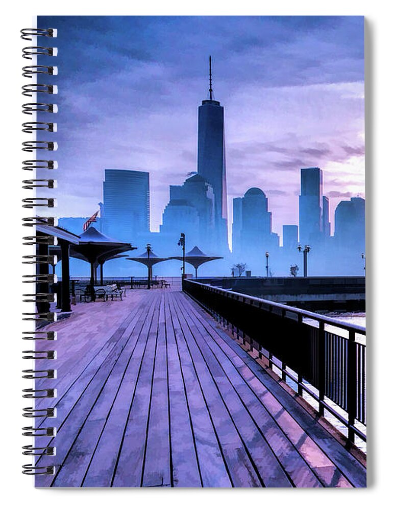 New York Spiral Notebook featuring the painting New York City Skyline Jersey City View by Christopher Arndt