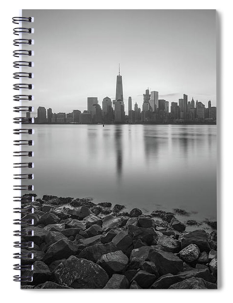 Lower Manhattan Spiral Notebook featuring the photograph New York City Sunrise BW by Michael Ver Sprill
