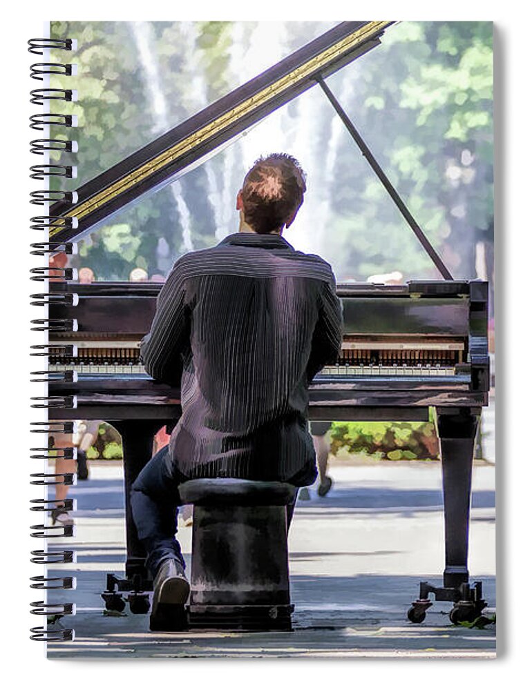 New York Spiral Notebook featuring the painting New York City Washington Park Piano Player by Christopher Arndt