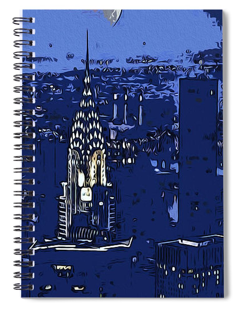 New York City Spiral Notebook featuring the painting New York Moonlight by AM FineArtPrints