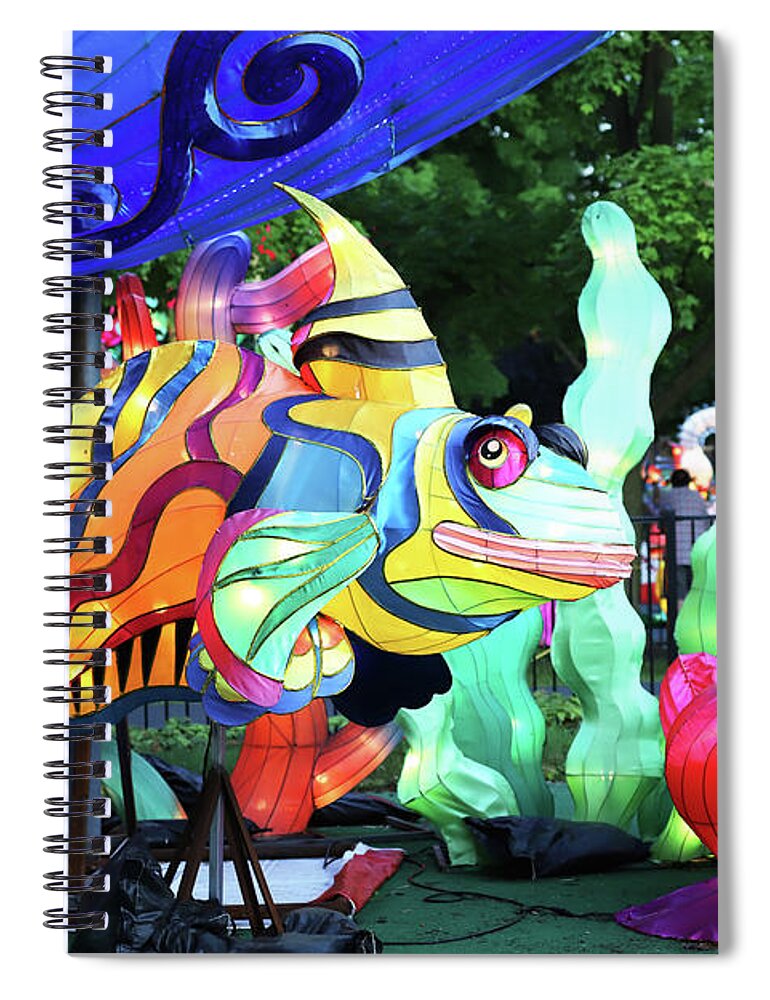 New York State Chinese Lantern Festival Spiral Notebook featuring the pyrography New York State Chinese Lantern Festival 34 by David Stasiak
