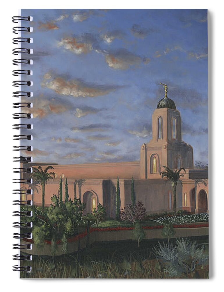 Temple Spiral Notebook featuring the painting Newport Beach Temple by Jeff Brimley
