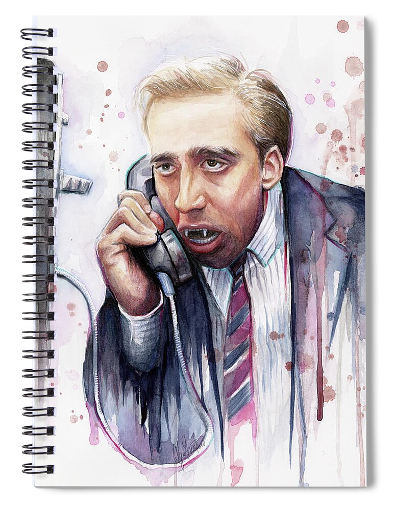 Nicolas Cage Spiral Notebook featuring the painting Nicolas Cage A Vampire's Kiss Watercolor Art by Olga Shvartsur