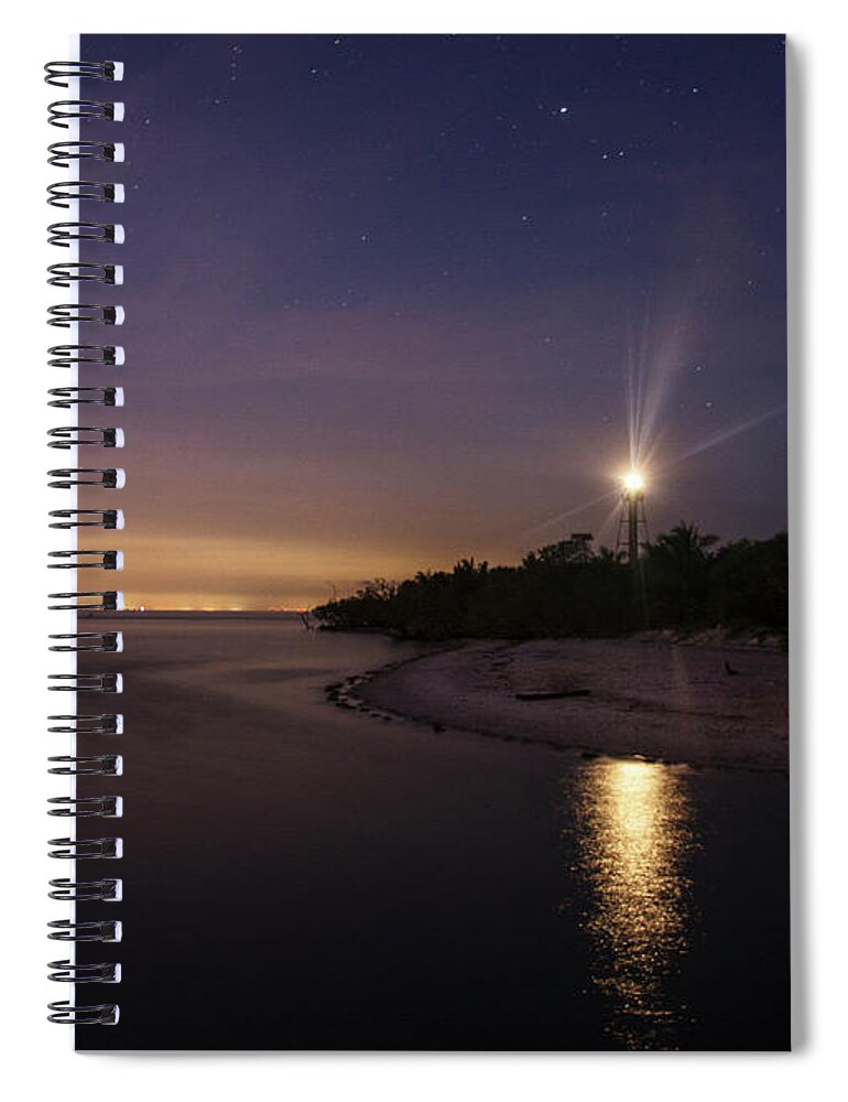 Sanibel Island Spiral Notebook featuring the photograph Night At The Sanibel Lighthouse by Greg and Chrystal Mimbs