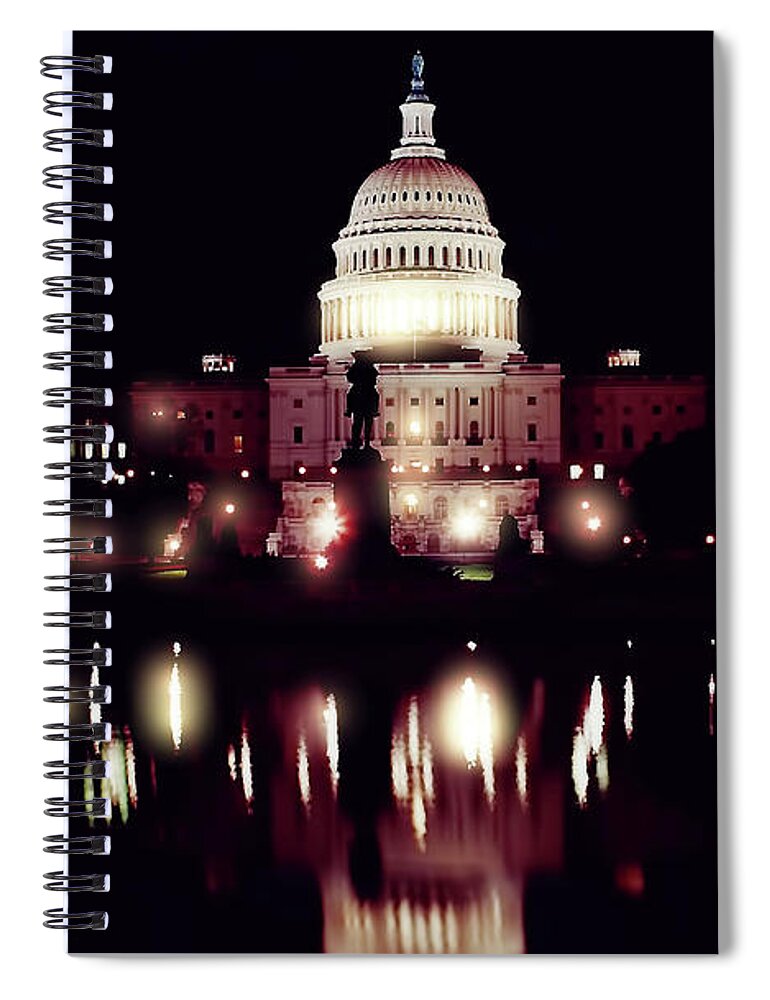 Us Capitol Spiral Notebook featuring the photograph Night - At - The - US Capitol by D Hackett