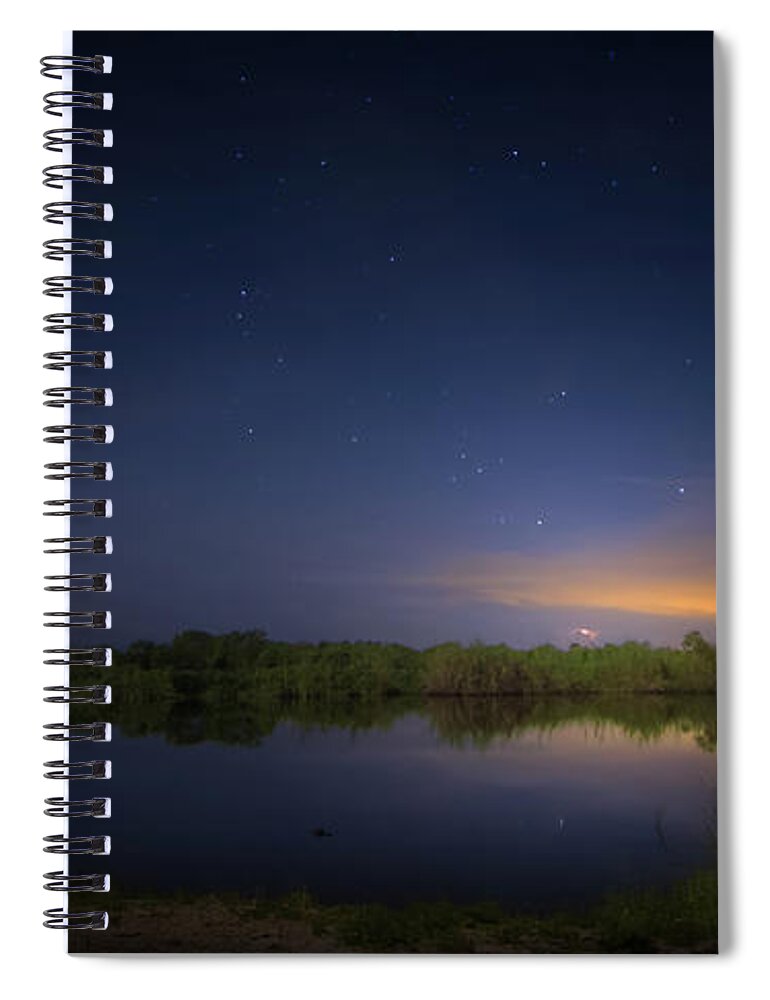 Night Sky Spiral Notebook featuring the photograph Night Brush Fire in the Everglades by Mark Andrew Thomas