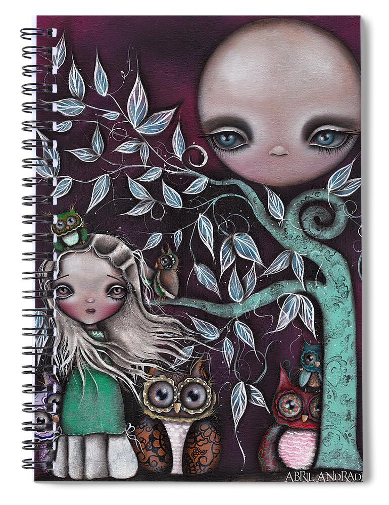 Moon Spiral Notebook featuring the painting Night Creatures by Abril Andrade