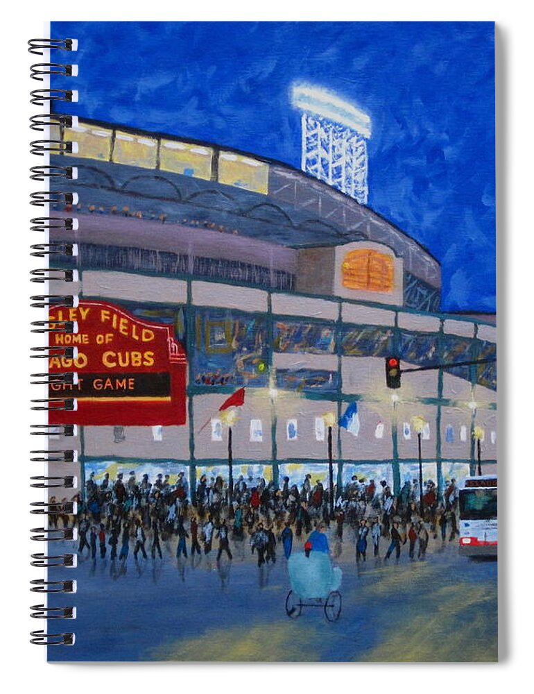 Wrigley Field Spiral Notebook featuring the painting Night Game by J Loren Reedy