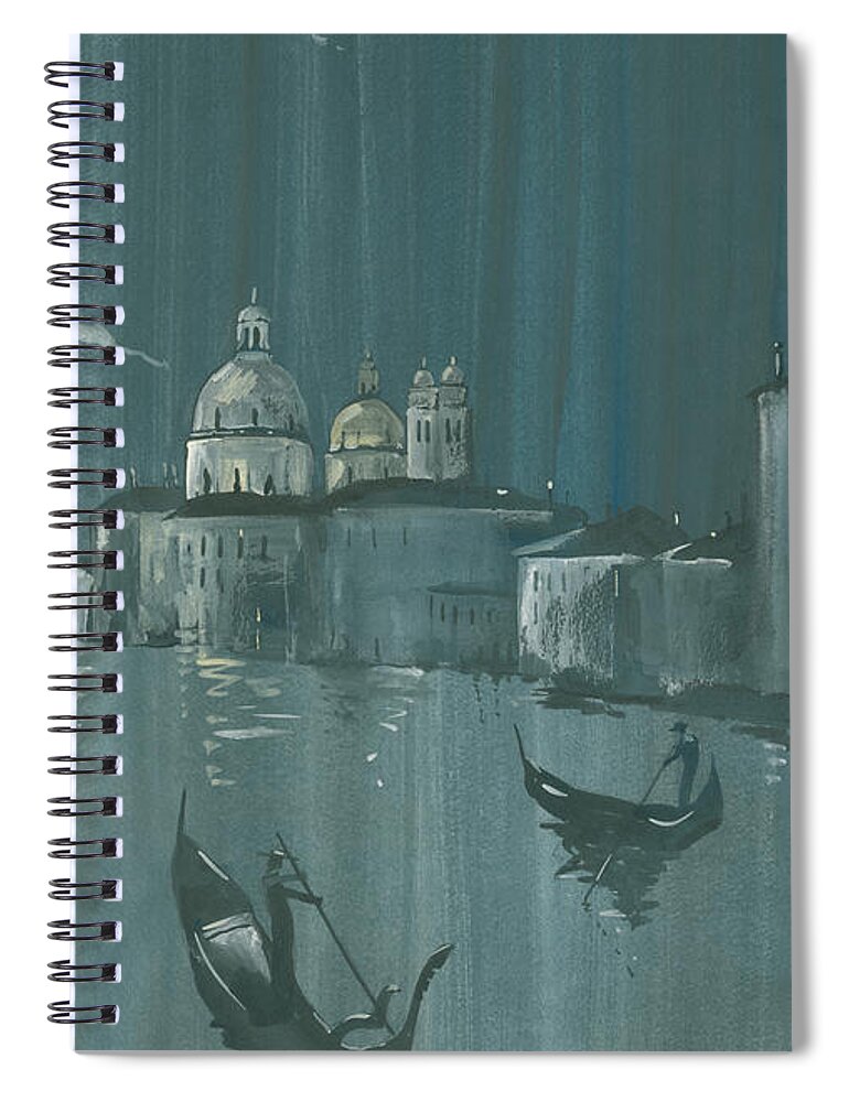 Painting Spiral Notebook featuring the painting Night in Venice. Gondolas by Igor Sakurov