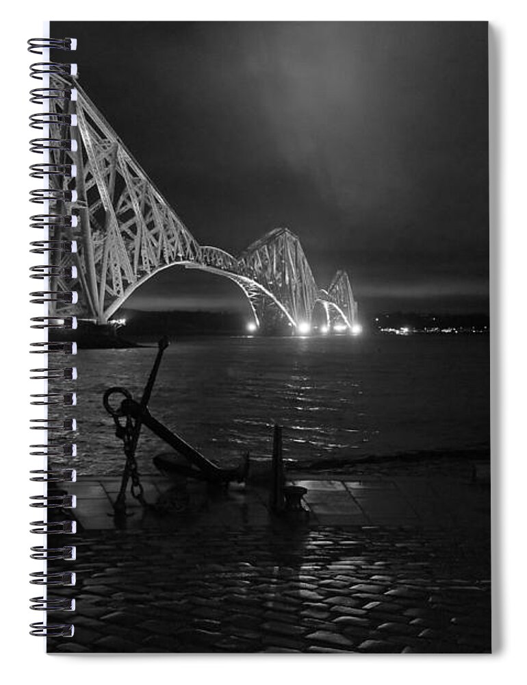 Monochrome Night Bridge Spiral Notebook featuring the photograph Night on the Other Side by Elena Perelman