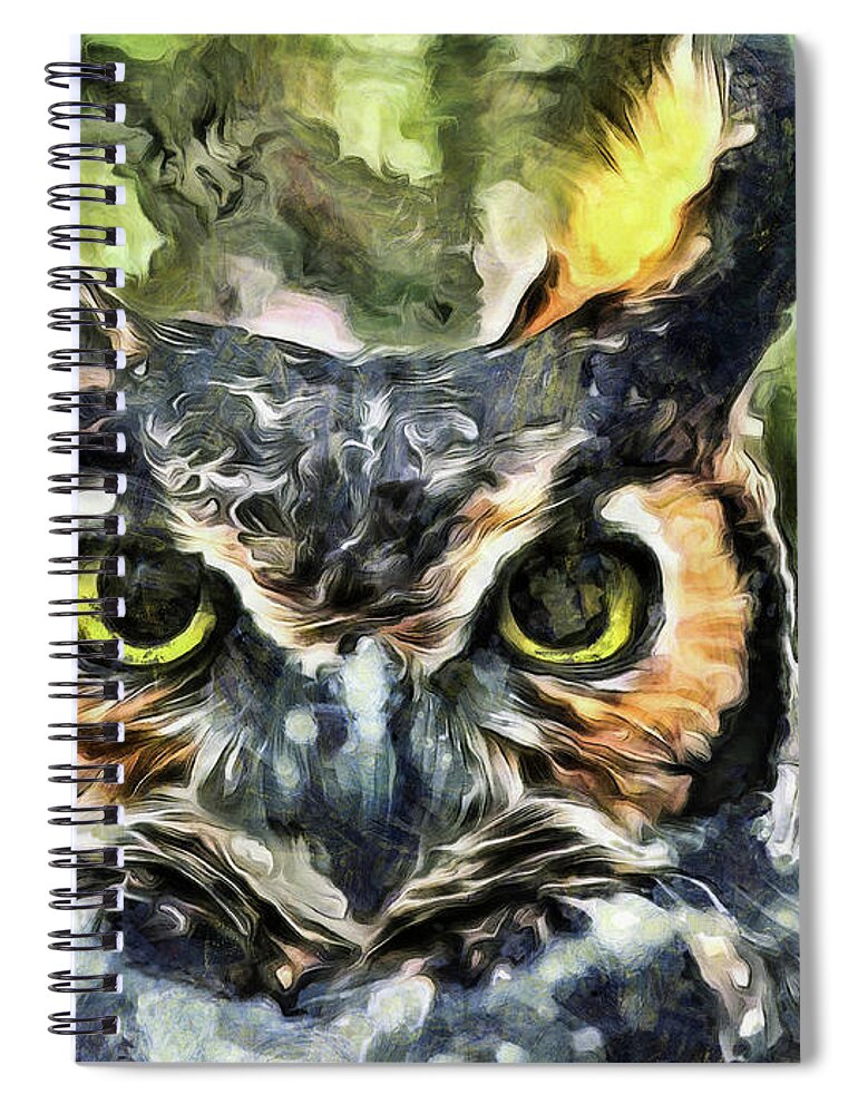 Owl Spiral Notebook featuring the mixed media Night Owl by Trish Tritz