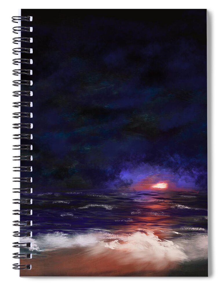 Shore Spiral Notebook featuring the painting Night Shoreline by Dick Bourgault