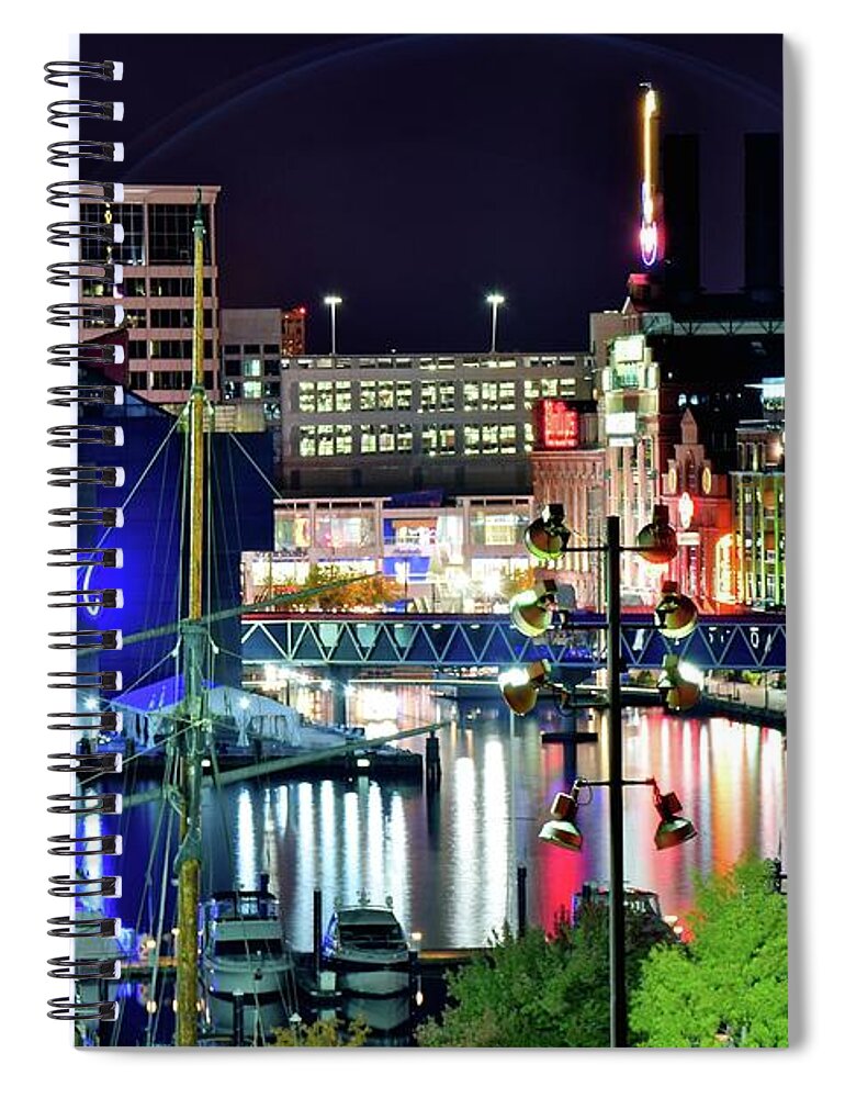 Baltimore Spiral Notebook featuring the photograph Night Time in Baltimore by Frozen in Time Fine Art Photography