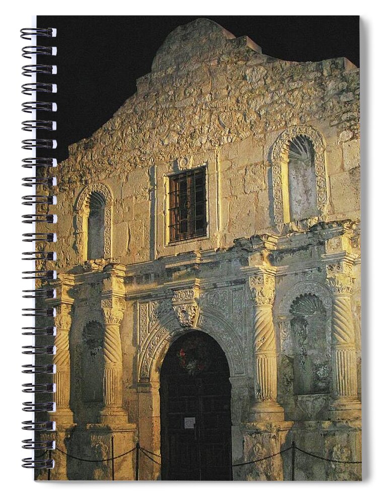 Texas Spiral Notebook featuring the photograph Nightfall on The Alamo by Harriet Feagin
