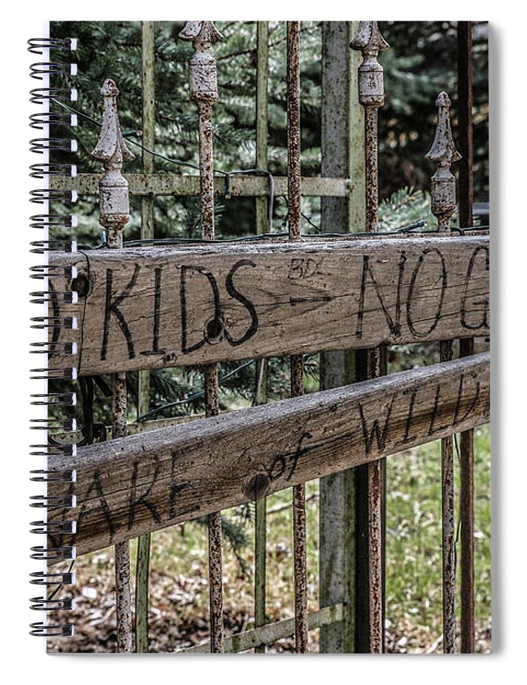 Cabin Spiral Notebook featuring the photograph No Kids by Amanda Armstrong