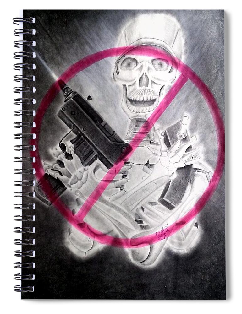 Prison Art Spiral Notebook featuring the drawing No More Massacres by Donald Cnote Hooker