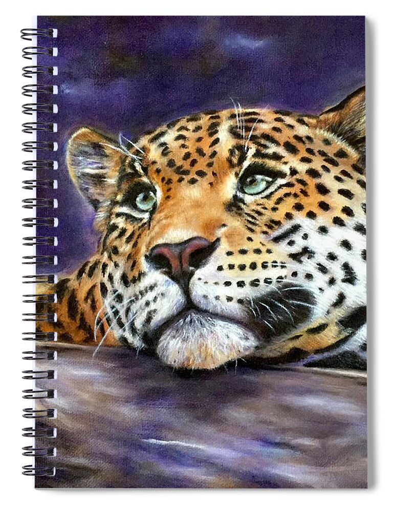 Jaguar Painting Spiral Notebook featuring the painting Nocturnal Solitude by Dr Pat Gehr