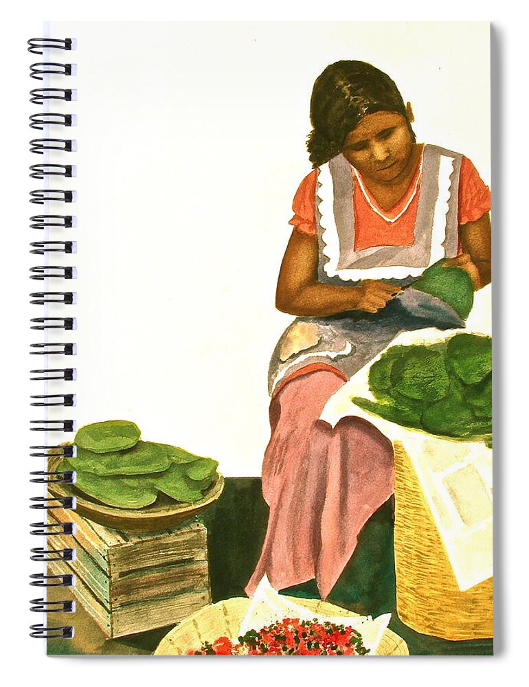 Mexico Spiral Notebook featuring the painting Nopalita Senorita by Frank SantAgata