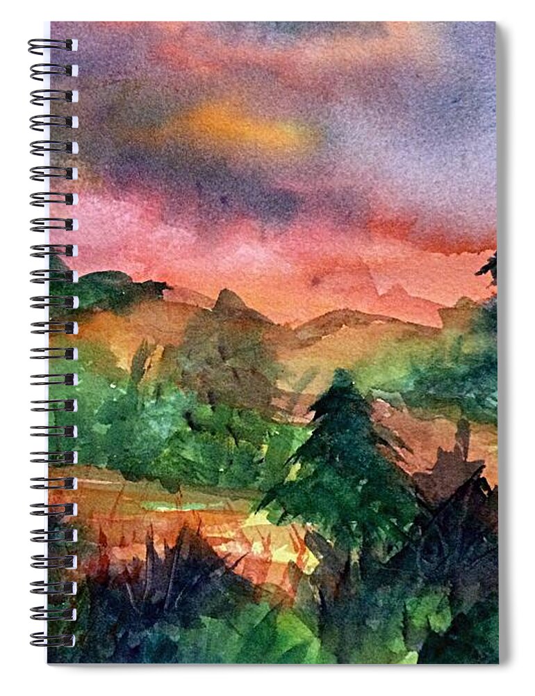 Sunset Spiral Notebook featuring the painting North Country Sunset by Ellen Levinson