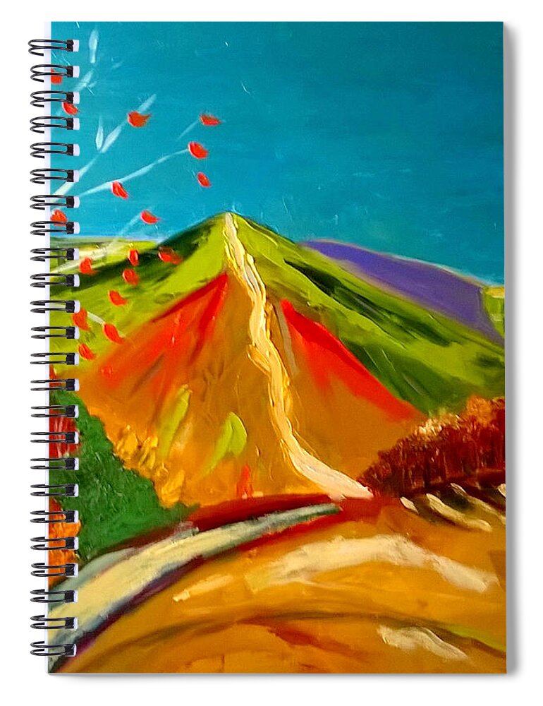 Pallette Knife Impasto Oil Painting Landscape Colourist David Hockney Spiral Notebook featuring the painting North Hill Malvern in Autumn by Rusty Gladdish