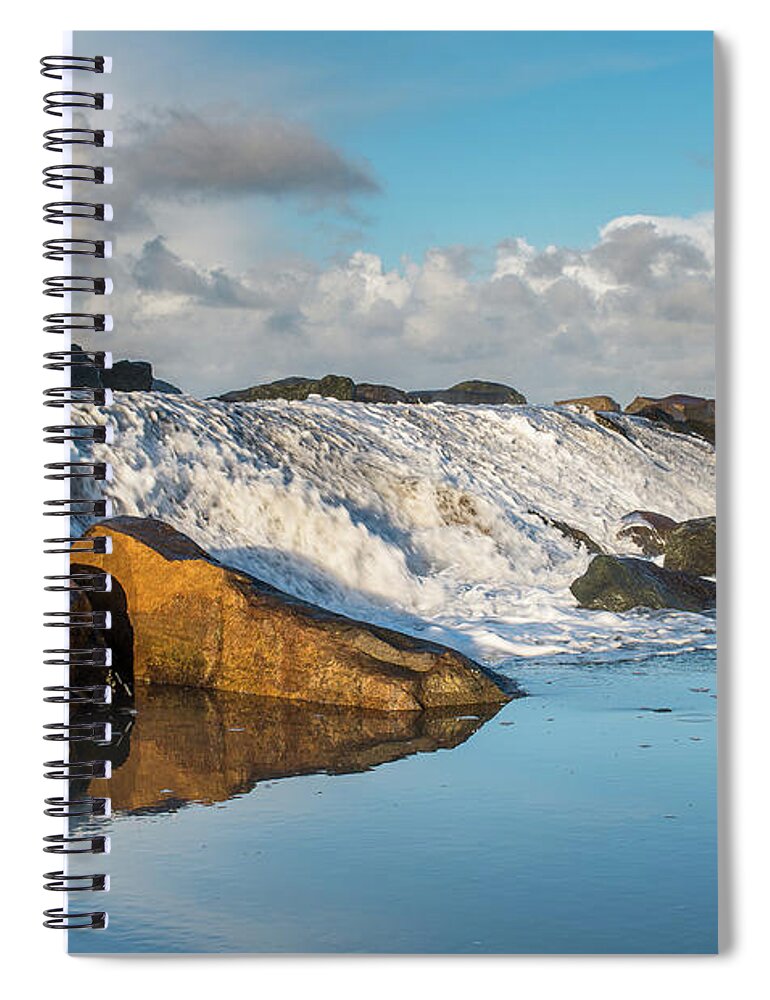 North Jetty Spiral Notebook featuring the photograph North Spit Wave Spillover by Greg Nyquist