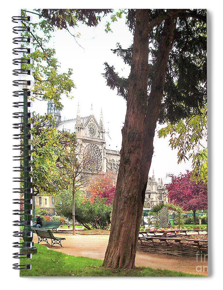 Notre Dame Paris Spiral Notebook featuring the photograph Notre Dame from Square Rene Viviani by Felipe Adan Lerma