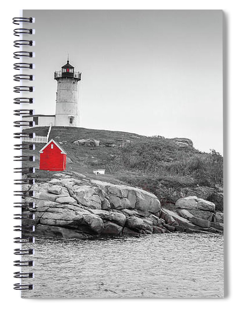 Nubble Lighthouse Spiral Notebook featuring the photograph Nubble Lighthouse in color and black and white by Doug Camara