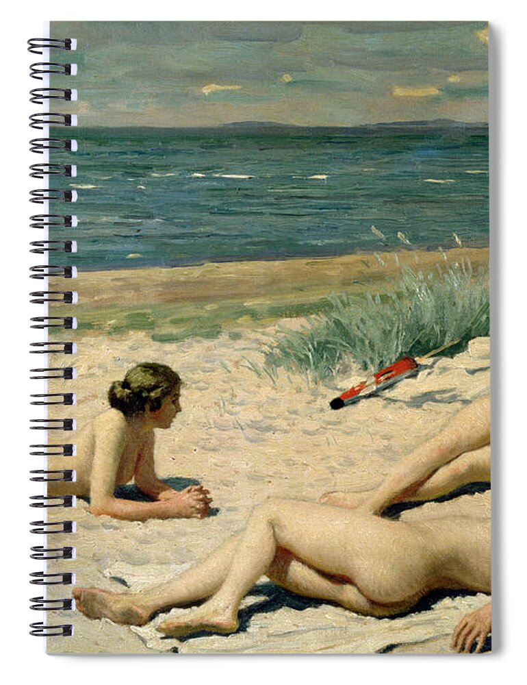 Nude Spiral Notebook featuring the painting Nude bathers on the beach by Paul Fischer