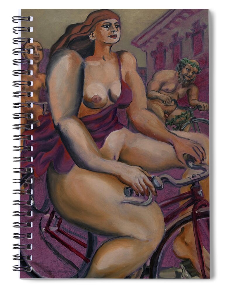 Nudes Spiral Notebook featuring the painting Nude cyclists with Carracchi Bacchus by Peregrine Roskilly