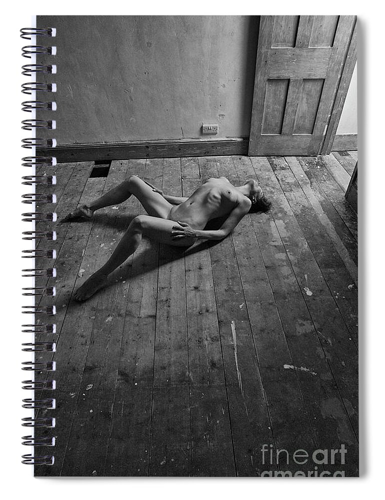 Woman Spiral Notebook featuring the photograph Nude woman lying in abandoned room by Clayton Bastiani