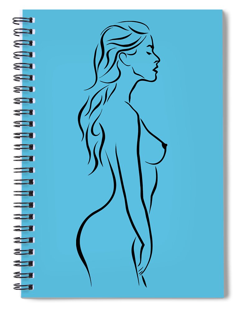 Nude Spiral Notebook featuring the digital art Nude Woman Profile Illustration by Ricky Barnard