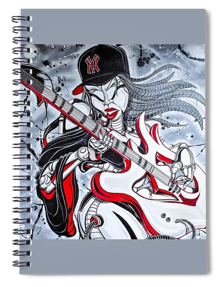 Jazz Player Spiral Notebook featuring the mixed media NY Sound by Demitrius Motion Bullock