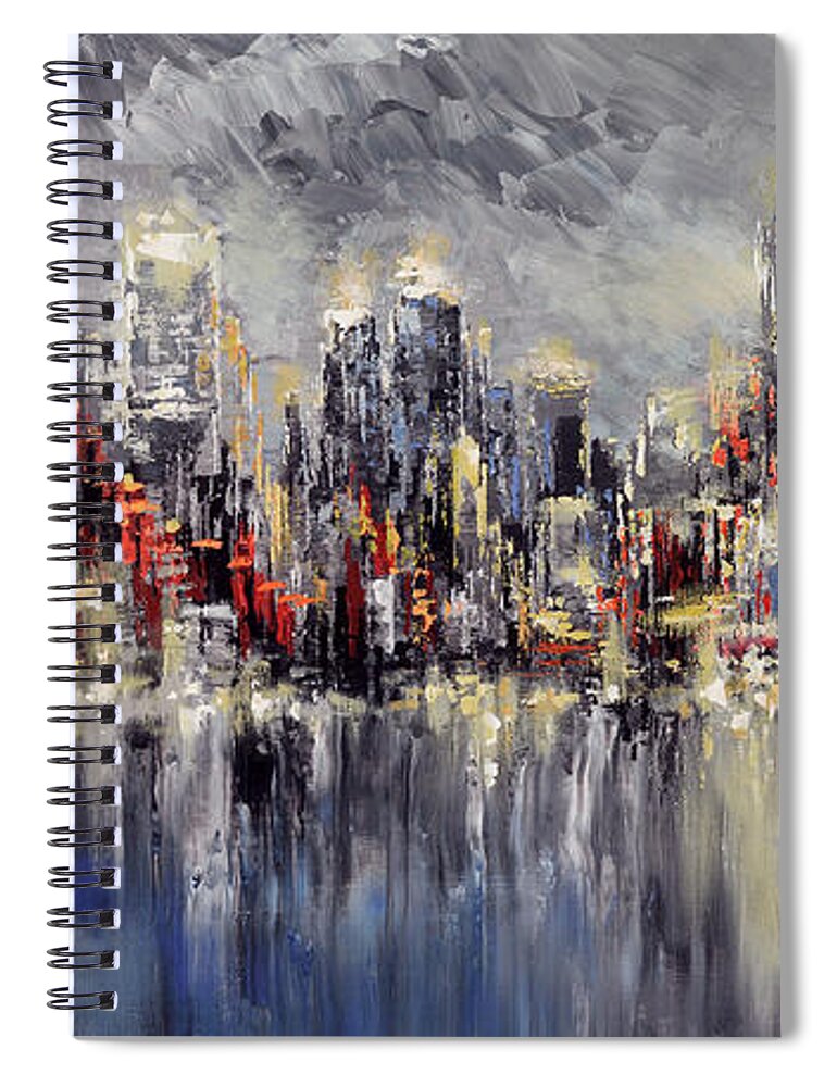City Spiral Notebook featuring the painting NYC Lights by Tatiana Iliina
